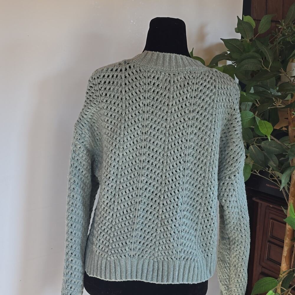 Stitch Fix Pink Rose Open-Knit Cropped Sweater in Soft Green - Picture 3 of 5